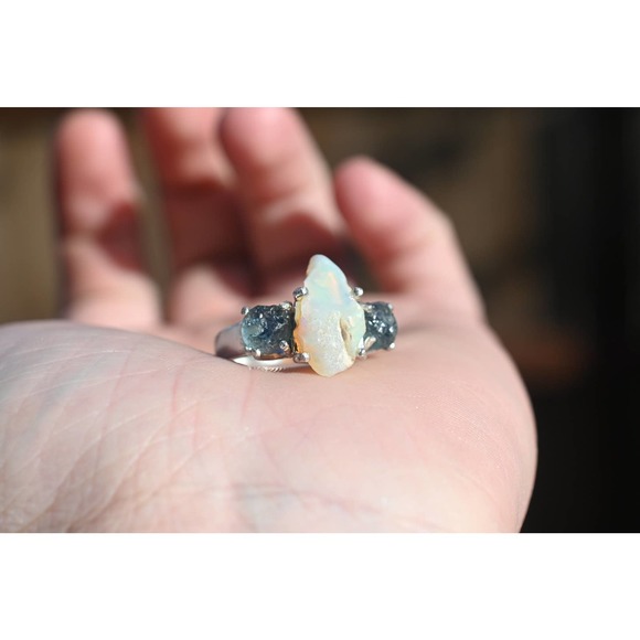 Raw Stone opal ring, rough opal, natural opal, alternative engagement ri… - Picture 1 of 7